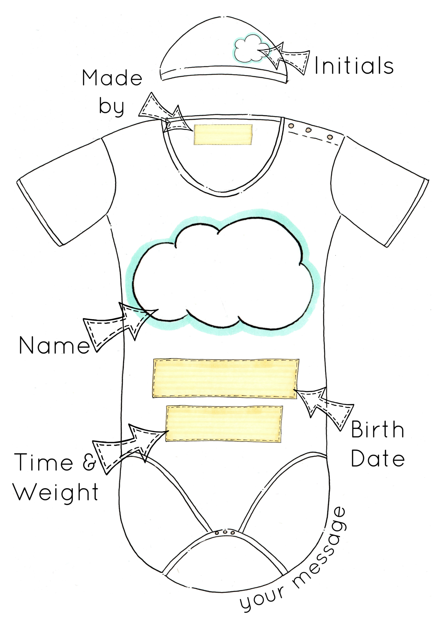 Neutral Cloud Personalised Baby Grow Print