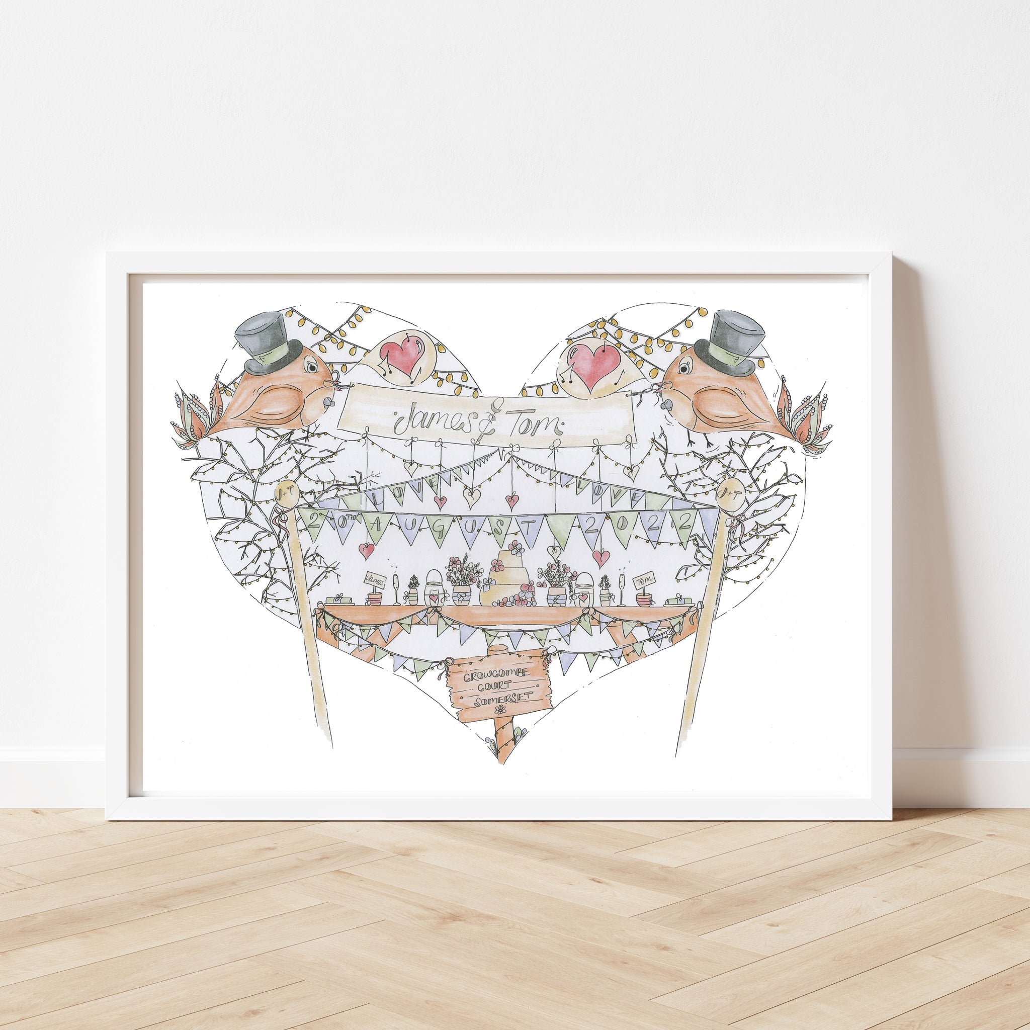 Mr and Mr Birds & Bunting Personalised Wedding Print
