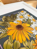 Load image into Gallery viewer, Rudbeckia, daisies and gooseneck floral print
